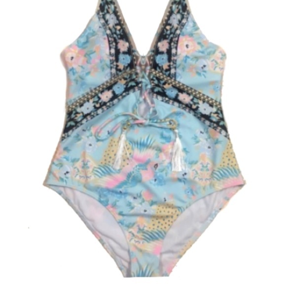 Floral Lace-Up One Piece SWIMSUIT Cloud Dancer NEW - Picture 6 of 7